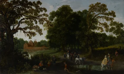 Landschaft mit höfischem Umzug vor Schloss Abtspoel, 1619
